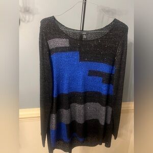 Alfani Women's Black and‎ Blue Sequin Sweater XL